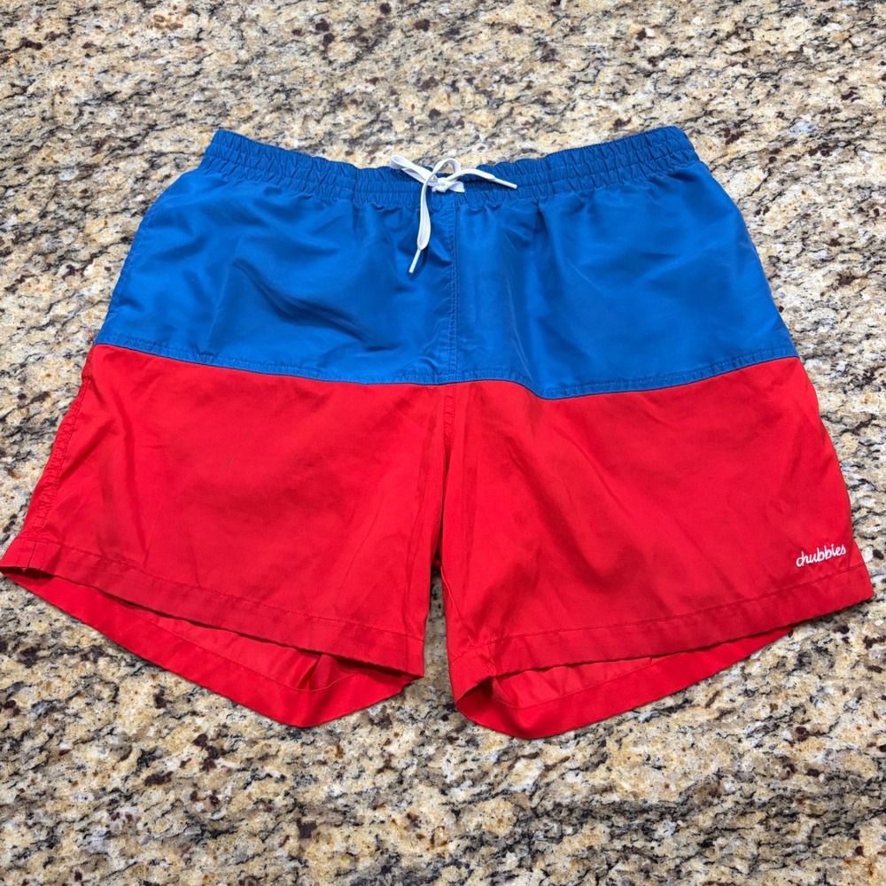 Chubbies Mens XXL Swim Trunks Blue Red Color Block Mesh Lined Shorts v